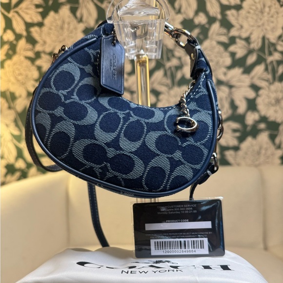 Coach Handbags - Coach Denim Mini Bag with Signature Pattern, Crossbody Strap, Dusty EUC